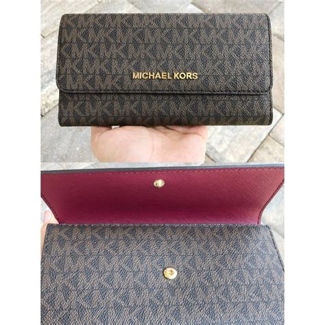 michael michael kors jet set travel large logo wallet|michael kors dark cherry wallet.